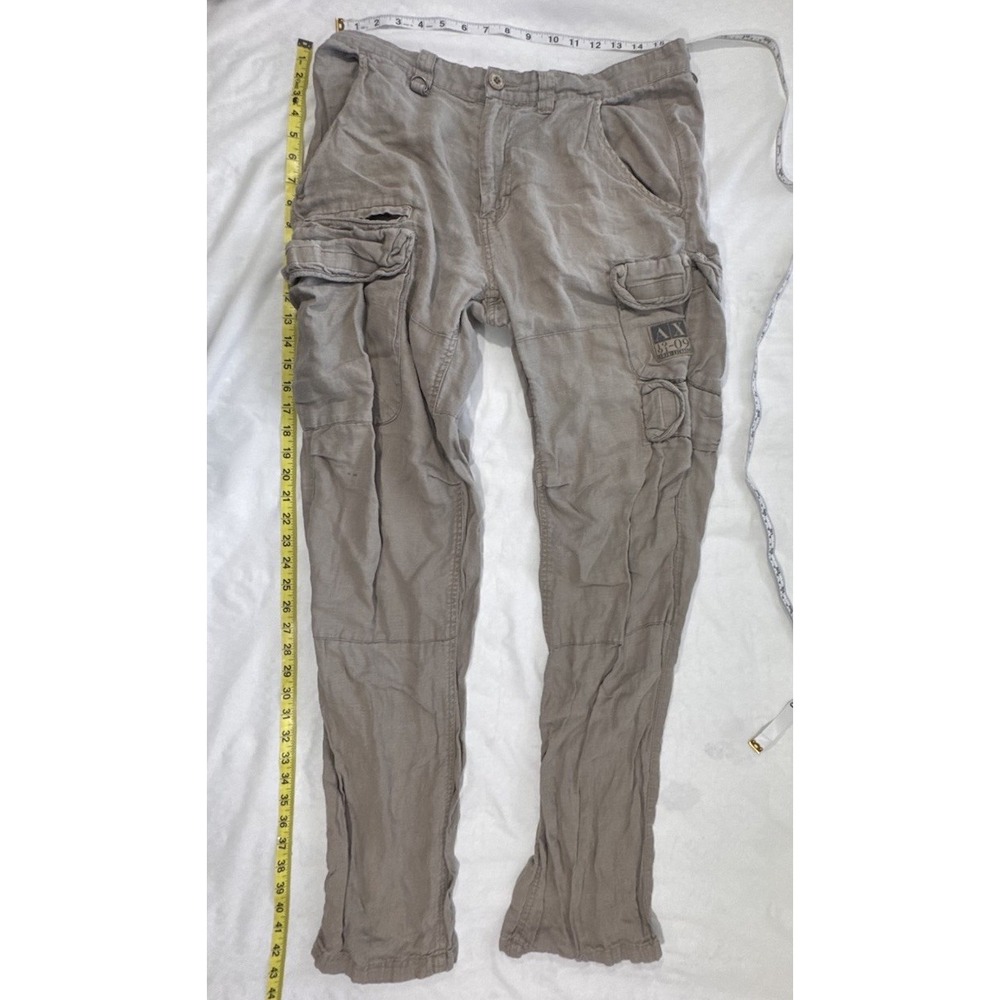 A|X Armani Exchange Men's 32 Linen Cargo Pants Beige Utility Straight Leg